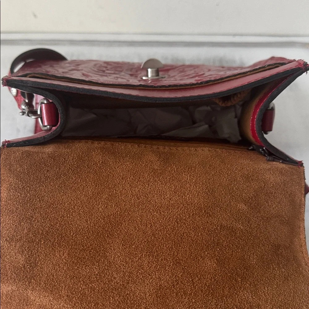 Patricia Nash Leather Tooled Crossbody Chauny Lava Red BRNTL Handbag Tote